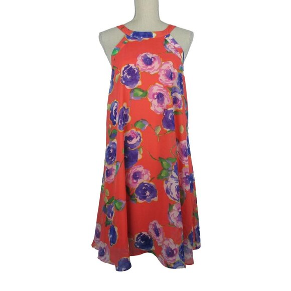 Betsey Johnson Halter Neckline Trapeze Swing Floral Print Dress 10 - Picture 1 of 9